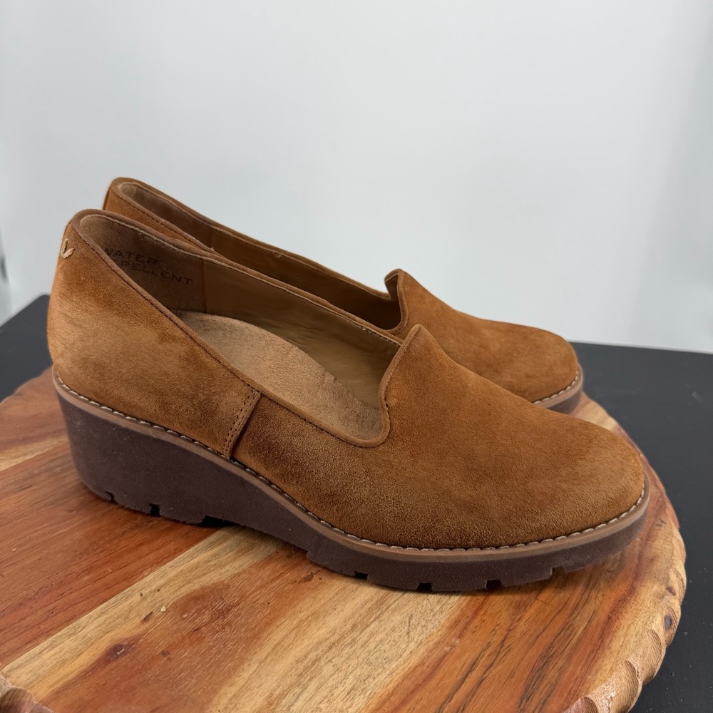 Vionic Willa Wedge Water Repellent Suede Loafers Brown Women's Size 8